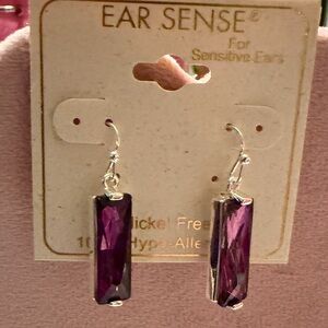 Ear Sense Purple Faceted Rectangular Drop Earrings for Sensitive Ears